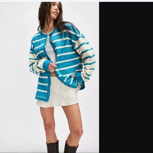 Free People Women Turquoise Cream Classic Striped Cardigan Size XS or S NWOT
